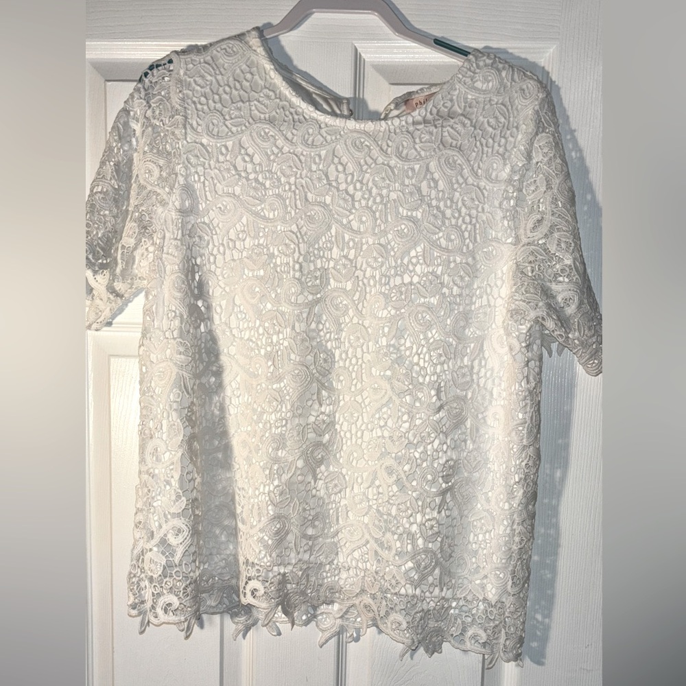 Philosophy lace overlay short sleeve top